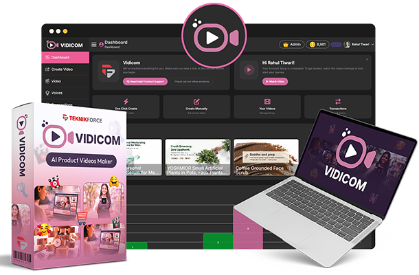 Vidicom by Teknikforce: AI product videos maker product mockup